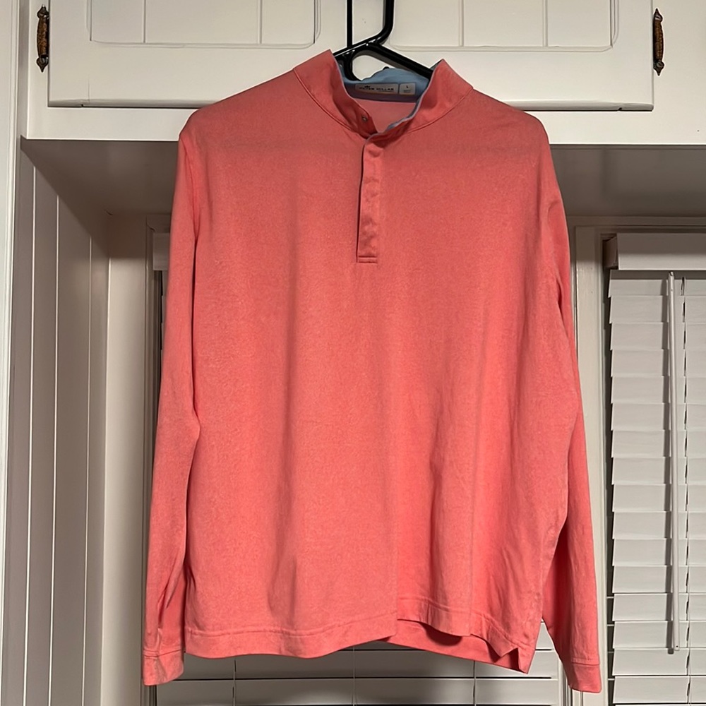 FEATHERWEIGHT PETER MILLAR MENS PULLOVER LIGHTWEIGHT BUTTON UP SALMON/LIGHT BLUE